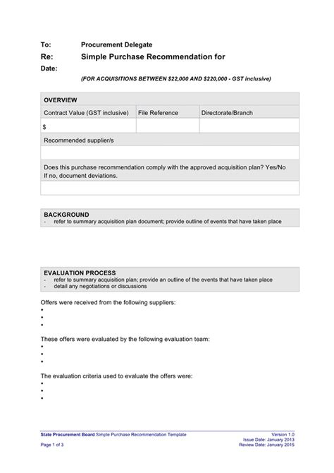 Simple Purchase Recommendation Form In Word And Pdf Formats
