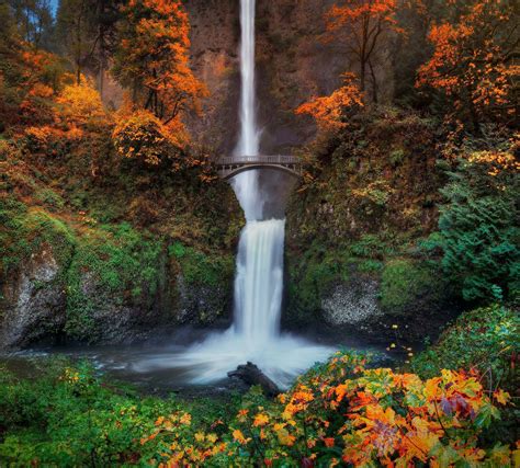 Multnomah Falls And Benson Bridge In Oregon Landscape Photography