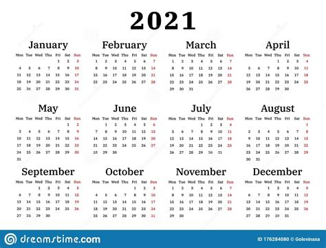2021 Calendar Weeks Start On Monday