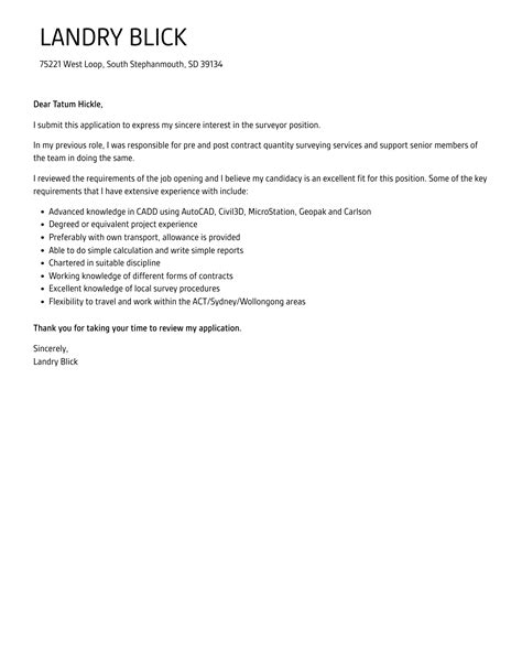 Surveyor Cover Letter Velvet Jobs