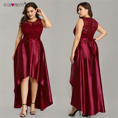 Plus Size Prom Dresses 2019 Ever Pretty Cheap Satin Burgundy Lace A