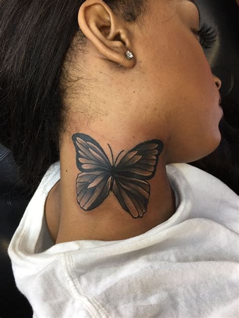 ‪meanbitchjordy ‬ Girl Neck Tattoos Neck Tattoos Women Butterfly Neck Tattoo