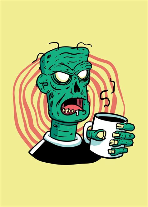 Zombie Drinking Coffee Poster Picture Metal Print Paint By
