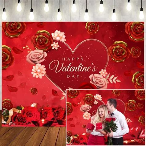 7x5ft Valentines Day Backdrop Red Love Heart Roses Phot Cuotas Sin