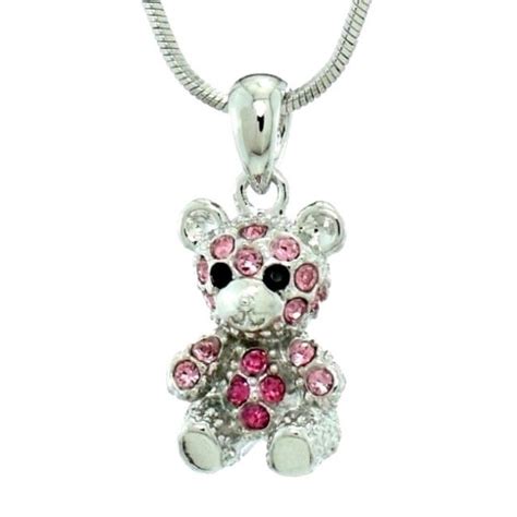 Teddy Bear Made With Swarovski Crystal Necklace Pink Pendant Jewelry Ebay