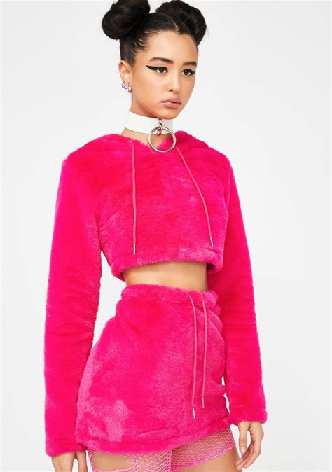 Club Exx Hot Pink Faux Fur Mini Skirt Mini Skirts Edm Outfits Bottom Clothes
