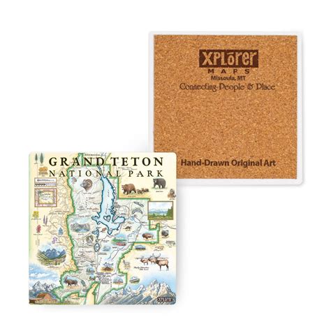 Grand Teton National Park Map Ceramic Coasters Xplorer Maps