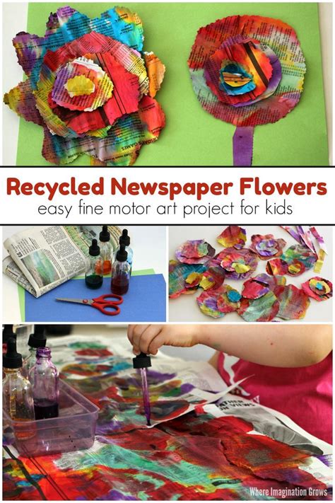 Watercolor And Recycled Newspaper Flower Craft Newspaper Flowers