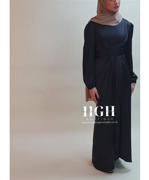 Noura Satin Wrap Dress Noir Hidden Gems Hijabs