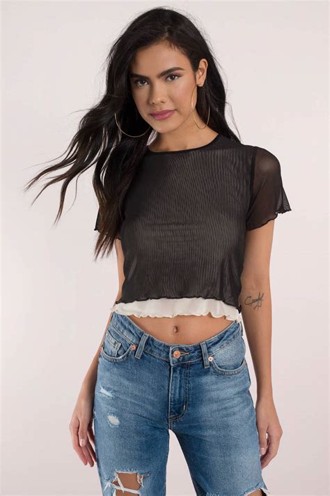 Not sure what happened, but they suddenly. Sweet Mesh Crop Top in Black - $50 | Tobi US