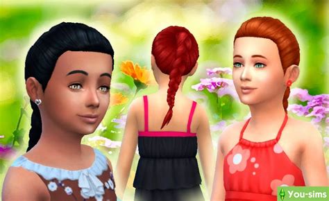 Скачать Детская причёска Pony Braid Conversion от Kiara24 к Sims 4