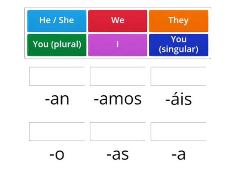 Present Tense Ar Verb Endings Match Up