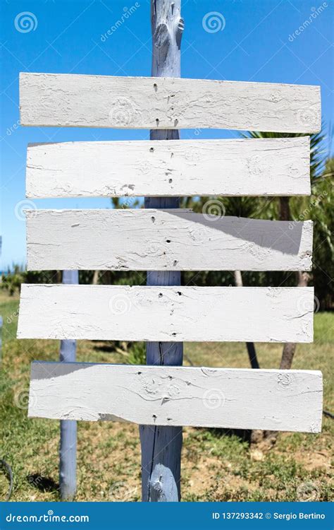 Blank Sign Post At Hotel Stock Photo Image Of Blue 137293342