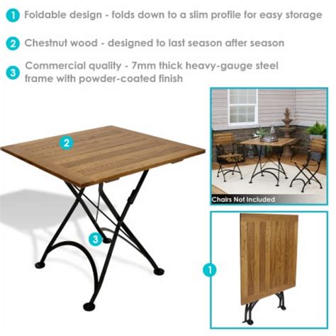 Sunnydaze European Chestnut Wood Folding Square Bistro Table 31 Inch