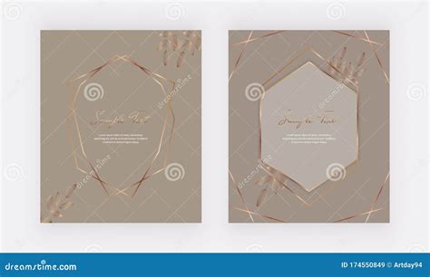 Geometric Cover Design With Golden Lines Frames On The Nude Background