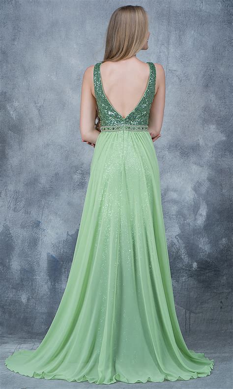 Sequin Open V Back Prom Dress With A Train
