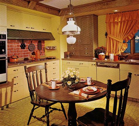 Walnut or other cool, dark wood hallways led to open living areas that had reproduction catalogs that feature new interpretations of classic 1970s decor also are good resources when decorating a home. 1970s kitchen design - one harvest gold kitchen decorated ...