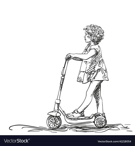 Sketch Of Sweet Little Curly Girl Going To Ride Vector Image
