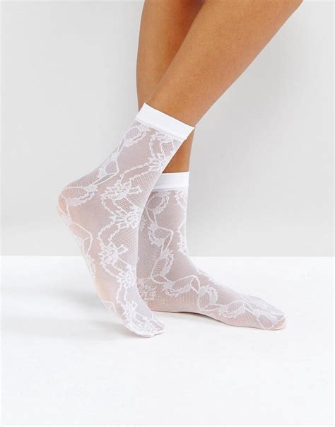 Asos Lace Mesh Ankle Sock In White Lyst