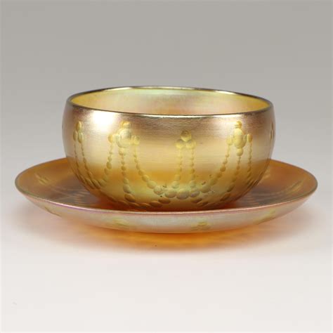 Tiffany Studios Favrile Gold Lustre Glass Bowl And Plate Circa 1900