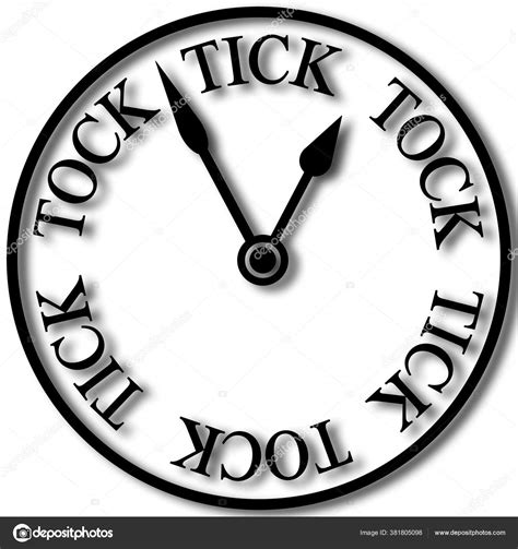 Black White Tick Tock Clock Illustration Black Isolated White