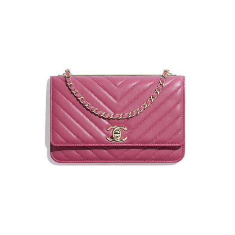 Wallet On Chain Pink Lambskin And Gold Tone Metal Default View
