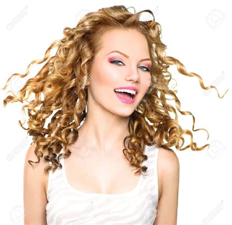 Beauty Model Girl With Blowing Blonde Curly Hair Beauty