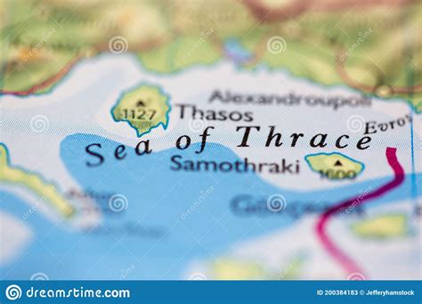 Shallow Depth Of Field Focus On Geographical Map Location Of Sea Of
