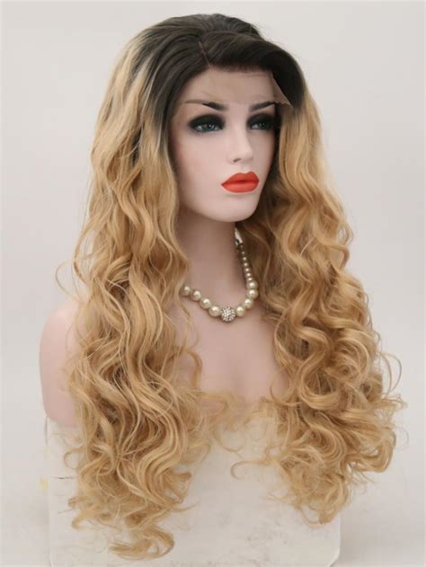 1b26 Long Blonde Wavy Lace Front Wig Synthetic Wigs Babalahair