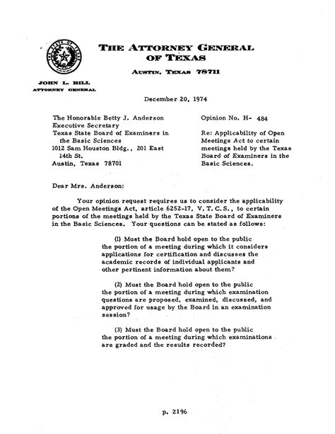 Texas Attorney General Opinion H 484 Page 1 Of 5 The Portal To