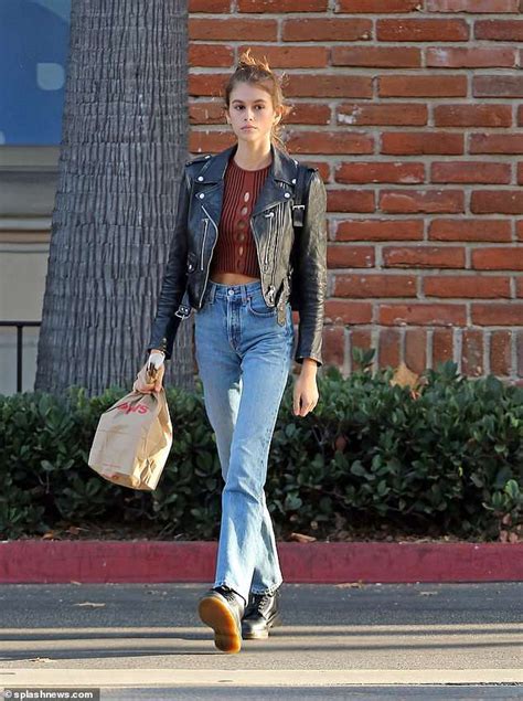 Kaia Gerber Cuts A Casual Figure In Leather Jacket With Jeans In La Kaia Gerber Style High