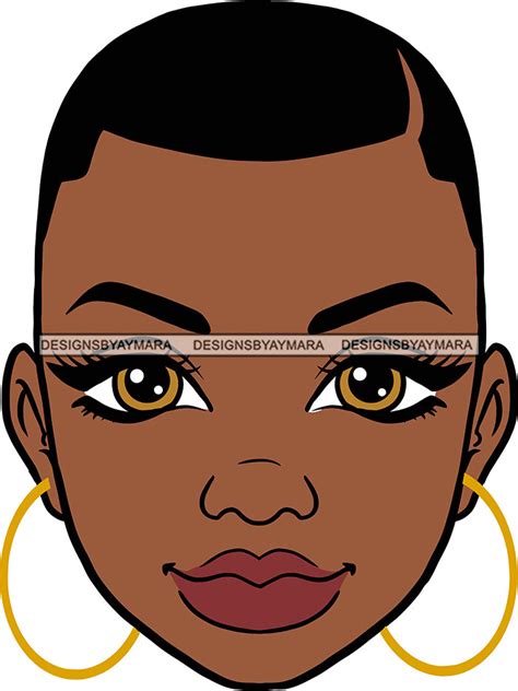 afro black goddess portrait bamboo hoop earrings sexy lips woman short hair style svg cutting