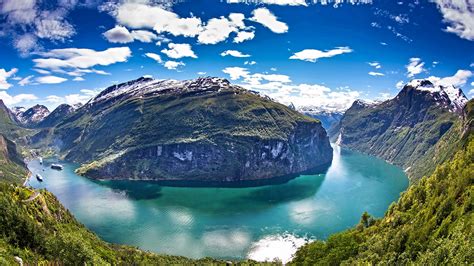 Fotos Natur Norwegen Geiranger Fjord Gebirge See Himmel 1920x1080