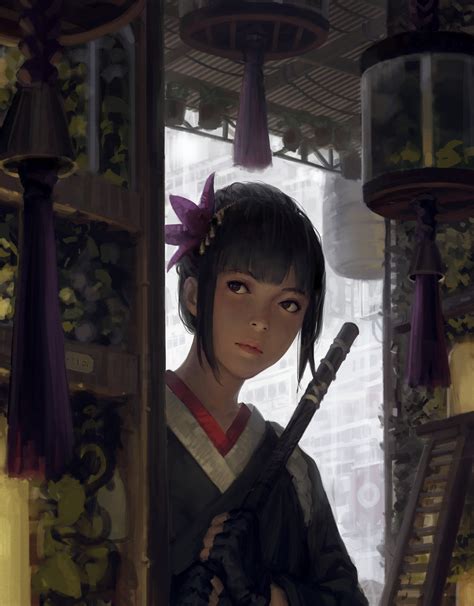 Original Character Anime Girl Guweiz Zw Gu Samurai Female
