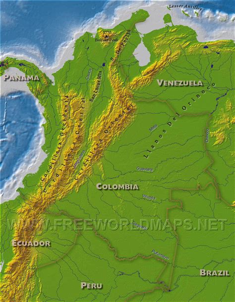 Kolumbien Physik Karte