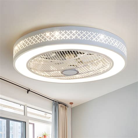 Circular Metallic Led Semi Flush Mount Modernist Bedroom Ceiling Fan