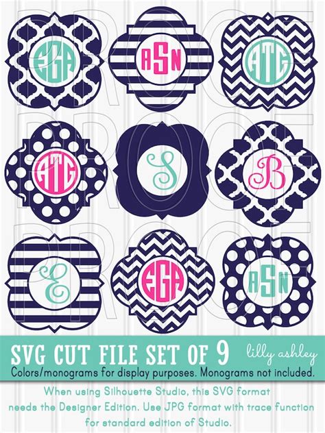 Monogram Svg Files Set Of 9 Cutting Files Svgpng Formats