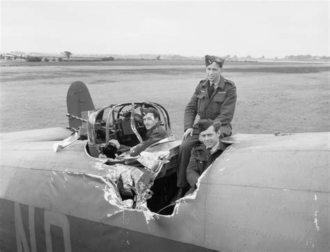 Raf Bomber Command Aircrew Show Off The Damage To Their Halifax Bomber