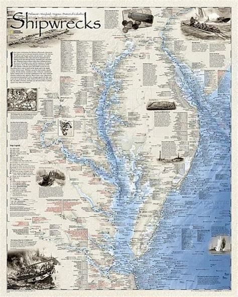 National Geographic Shipwrecks Of Delmarva Wall Map Laminated X Sexiz Pix