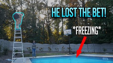 Jumping Into Freezing Cold Pool From 10 Foot Ladder Youtube
