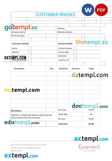 Customer Invoice Template In Word And Pdf Format Oxtempl We Make