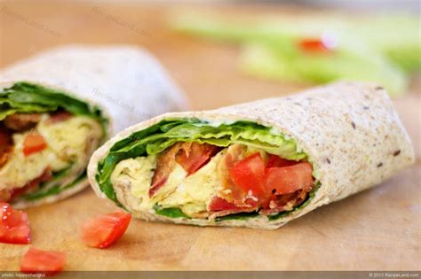 Roll tortilla and leave in skillet long enough for wrap to hold its i made these for a potluck brunch party and they were a hit! BLT Egg Wrap Recipe | RecipeLand.com