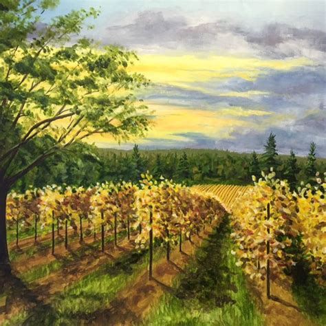Vineyard Sunset Oil Painting 20x20 William Hasper Fwilliamhasper