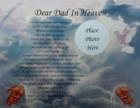 Enjoy reading and share 18 famous quotes about a dad in heaven with everyone. DEAR DAD IN HEAVEN POEM MEMORIAL GIFT FOR LOSS OF A LOVED ...