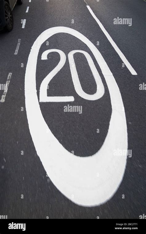 Newly Painted 20 Mph Twenty Miles Per Hour Speed Limit Road Marking
