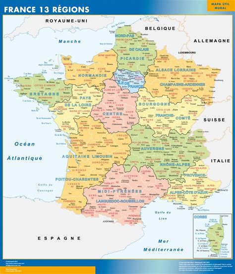 El mapa más grande del mundo con un tamaño mínimo de 150 cm. Mapa de las Regiones de Francia | Mapas Murales de España ...