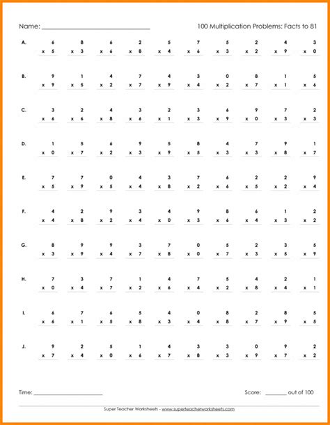 Mixed Multiplication Facts 100 Problems The Curriculum Corner 123