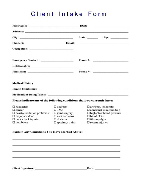 Intake Form Template Word