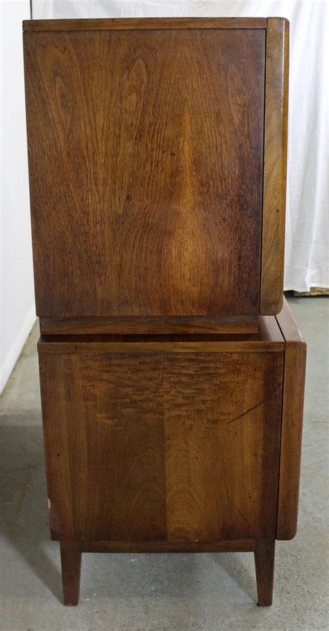 Mid Century Modern United Diamond Front Large Walnut Tall Chest Dresser