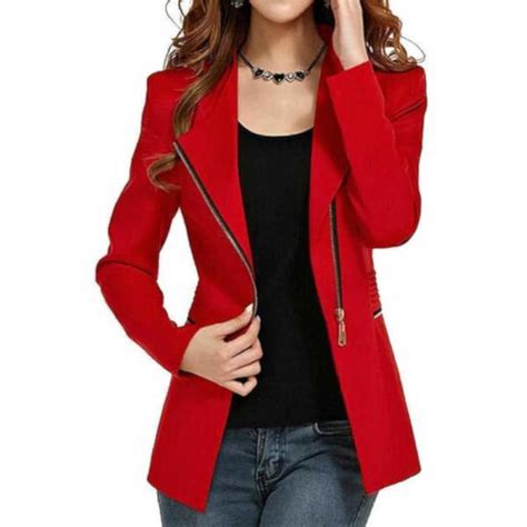 Sexy Red Side Zip Work Blazer Womens Coats And Jackets Edgy Couture